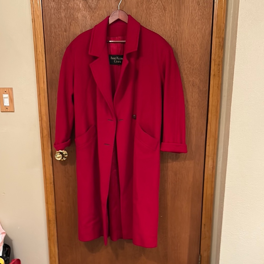 🔥 Anne Klein II 100% Pure Wool Red Long Coat – Vintage – Women’s